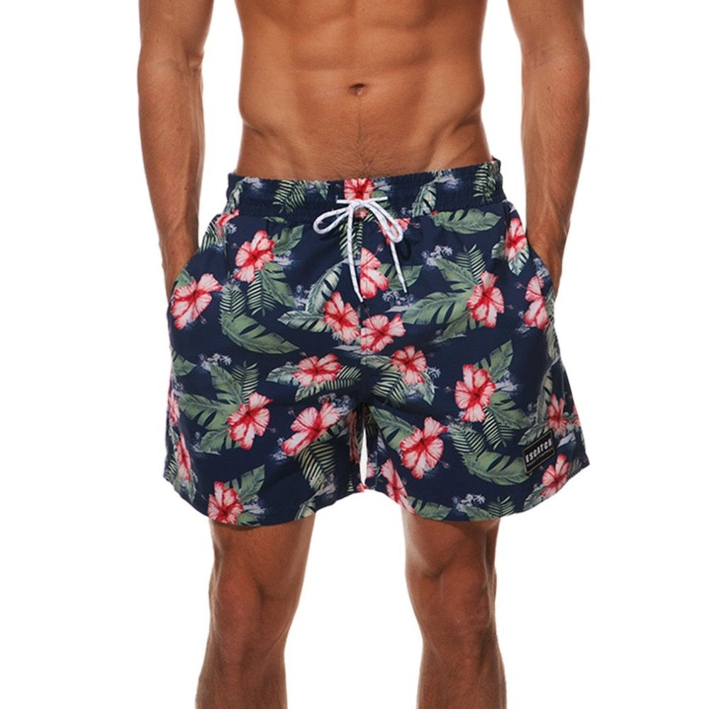 Floral Printed Design Men Quick Drying Summer Beach Shorts Casual Breathable Male Athletic Running Gym Swimwear Shorts