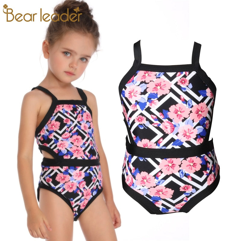 Bear Leader Girls Clothing Children's Swimwear Sport One Piece Girls Beach Sport Bodysuit Solid Patchwork Kid Bathing Suit