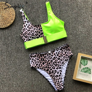 Simplee Sexy leopard print women swimwear bathing suit Push up two-pieces bodysuit Summer beach casual high waist swimsuit 2019