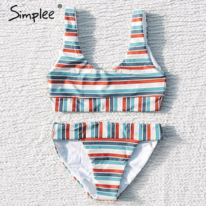 Simplee Sexy push up two-pieces women bodysuit Stripe summer beach swimsuit Casual holiday female swimwear bathing suit 2019