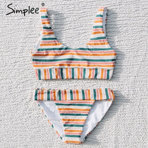 Simplee Sexy push up two-pieces women bodysuit Stripe summer beach swimsuit Casual holiday female swimwear bathing suit 2019